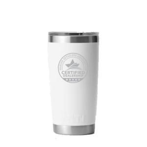 20oz Yeti Rambler Tumbler in White with the MRAA Certified Dealership logo laser etched into it