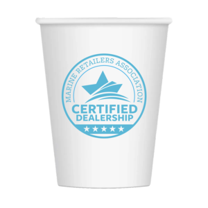 12oz White Paper Cup with the MRAA Certified Dealership logo printed on it