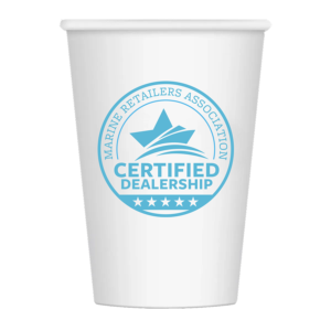 16oz White Paper Cup with the MRAA Certified Dealership logo printed on it