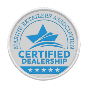White and Blue Iron On Patch of the MRAA Certified Dealership Logo