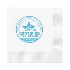 White Beverage Napkin with the MRAA Certified Dealership logo printed on it