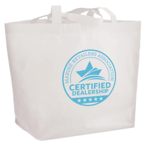 White Polypropylene reusable bag with the MRAA Certified Dealership printed on one side